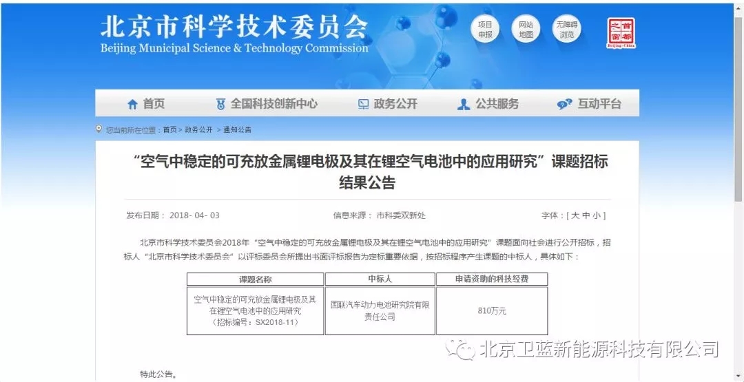 leyuwelion new energy successfully passed the Beijing lithium air battery project re